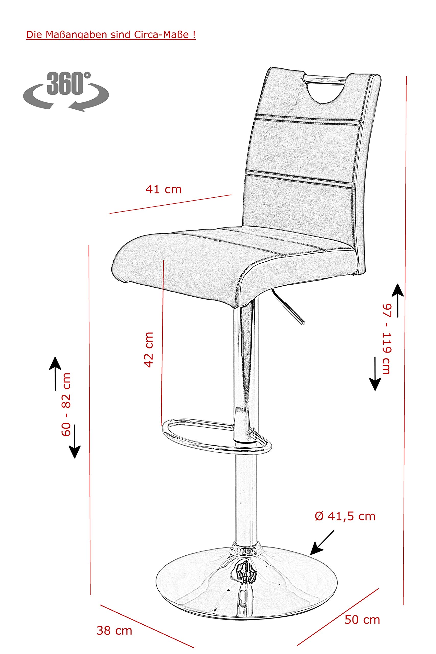 Hela Tische, Miranda - Set di 2 sgabelli da bar/bistrot, in microfibra di colore grigio, base a tromba girevole a 360° con funzione di sollevamento, seduta regolabile in altezza da 60 a 82 cm