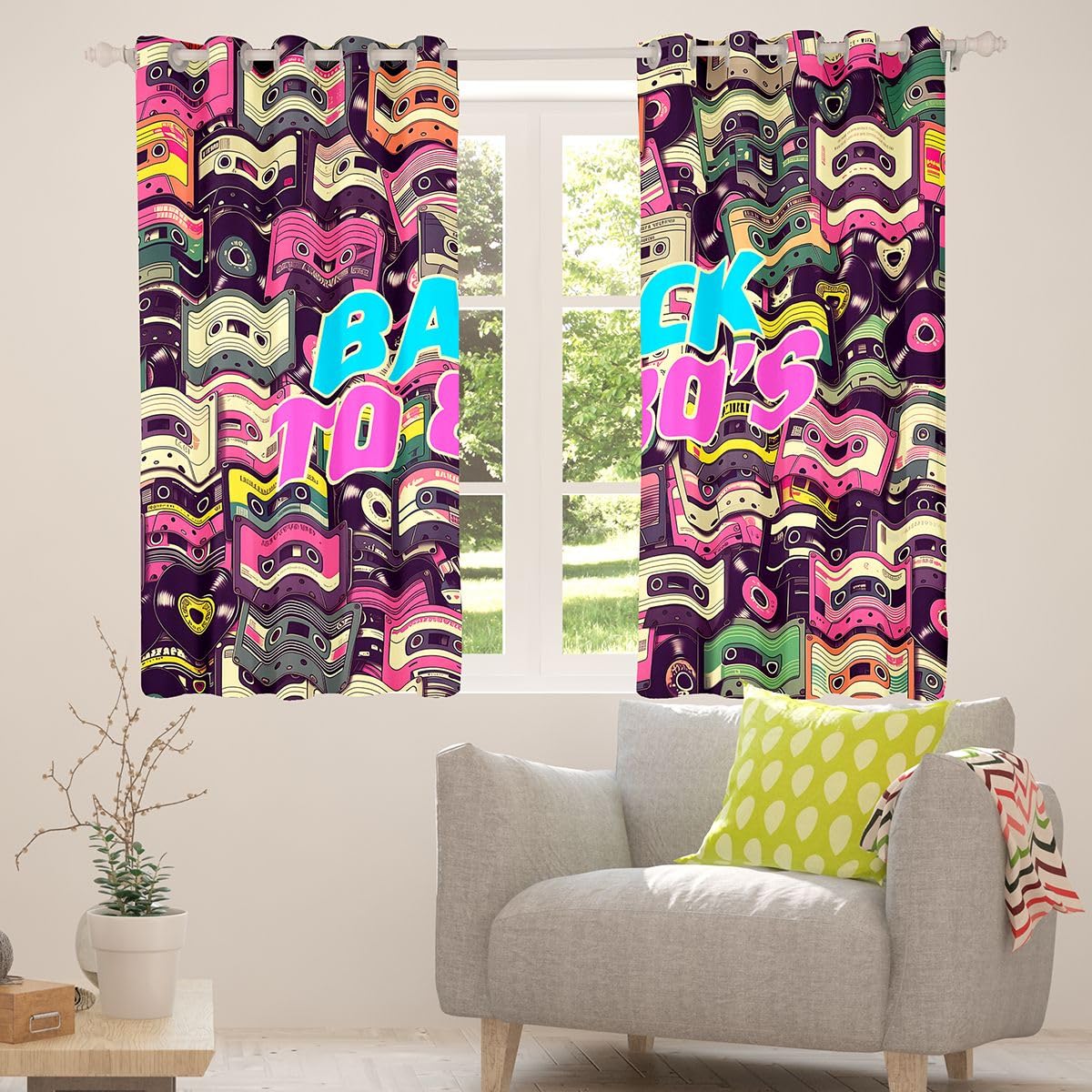 Homewish Cortinas opacas retro de los años 80 de 66 x 72 pulgadas para