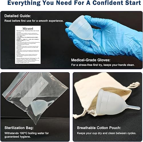 Miniatura 5 de Micatel Copa menstrual suave pequeña Taza de silicona reutilizable de primera calidad Comodidad sin fugas de 12 horas, fácil inserción y