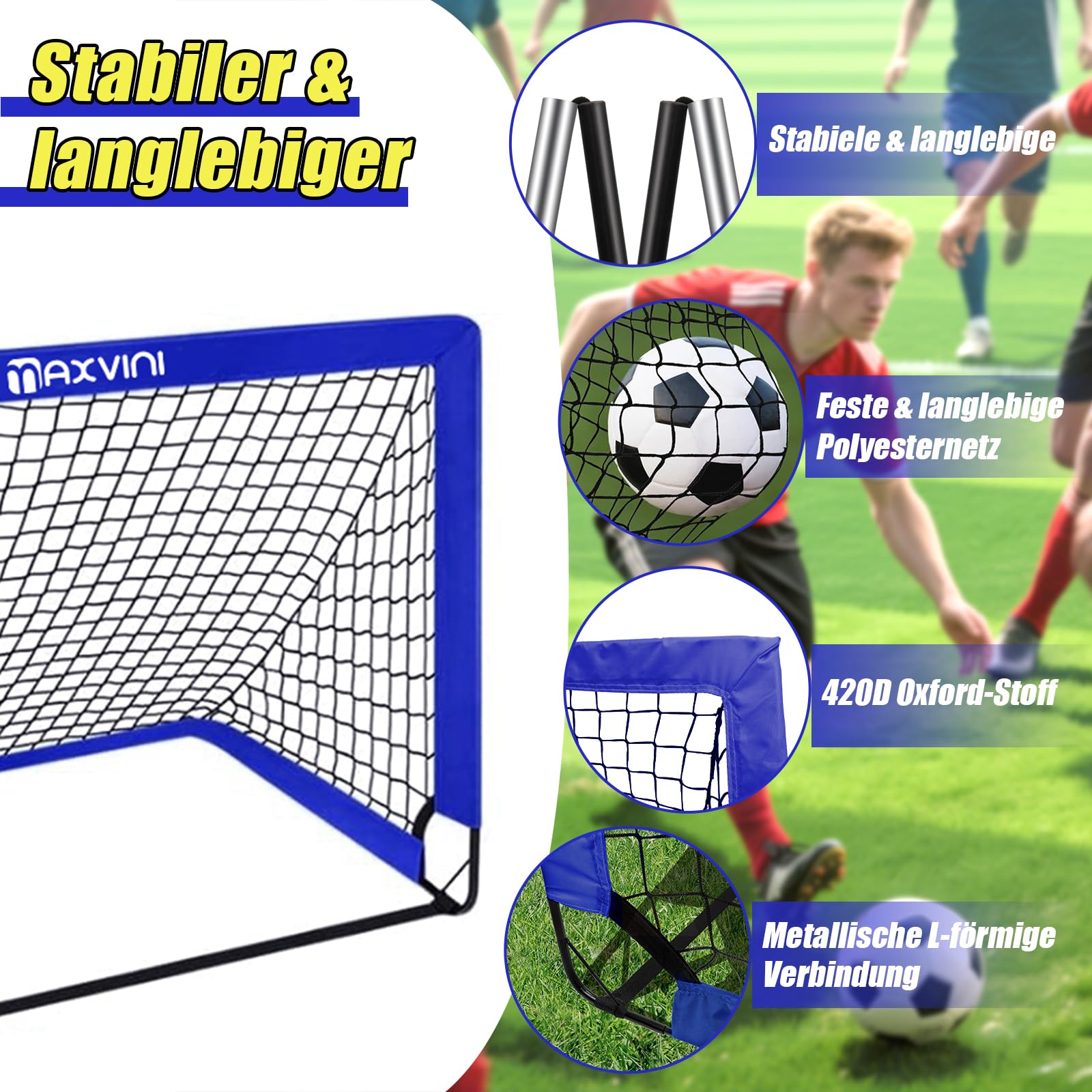 Fussballtore für Garten Kinder Pop Up 2er Set Fußballtor mit Verstärkten Glasfaserstangen & hochwertigen Tornetzen Faltbares Pop-Up Goal Fußballtore Kinder Set für Indoor, Outdoor, Garten