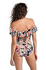 La Blanca Women's One Piece Swimsuit Off Shoulder Ruffle Bathing Suit
