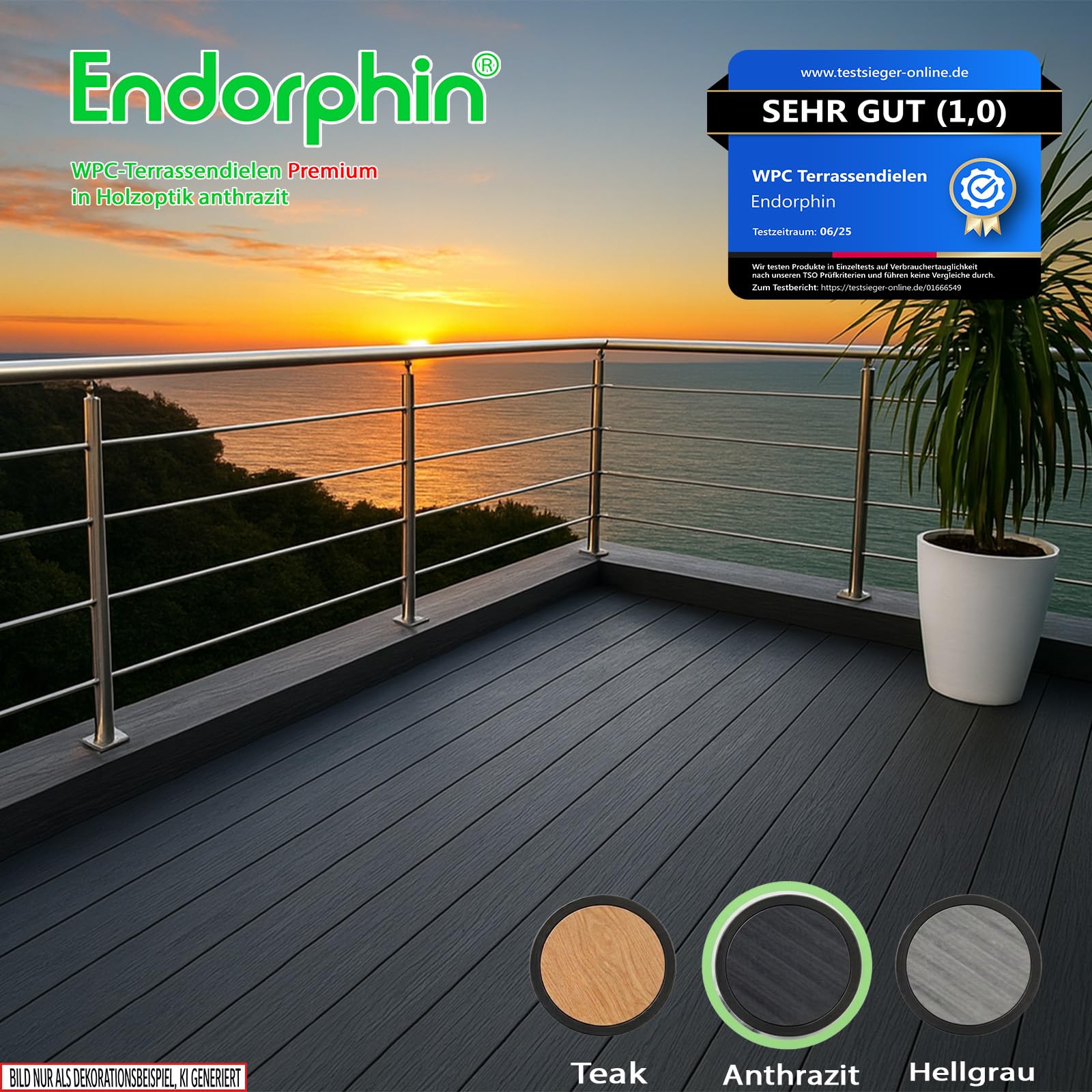Endorphin Premium WPC Terrassendielen, 6 Dielen Anthrazit für 2 m²