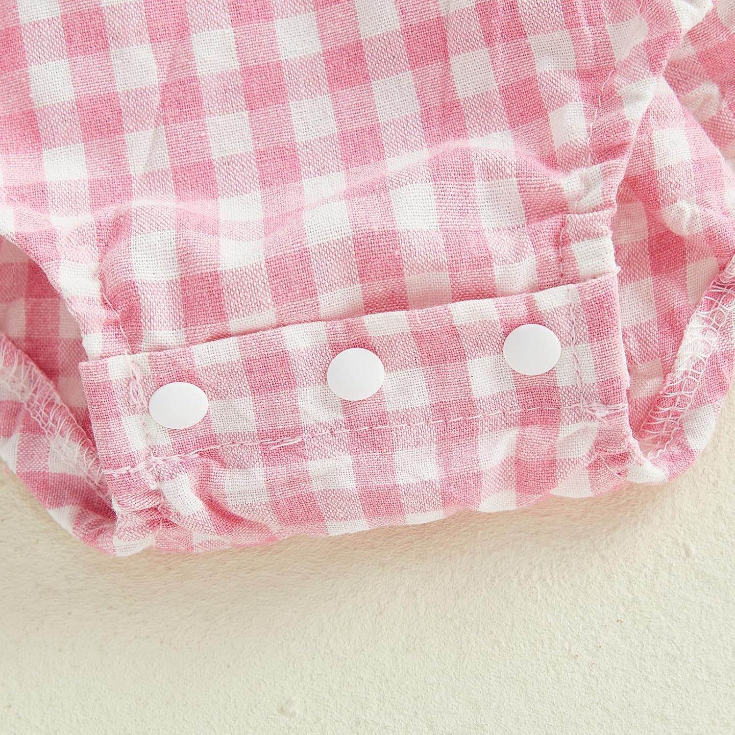 FOMOYUU Newborn Baby Girl Romper Summer Sleeveless Checkered Smocked Cotton Linen Clothes Outfit Jumpsuit with Bow Headband - Image 6