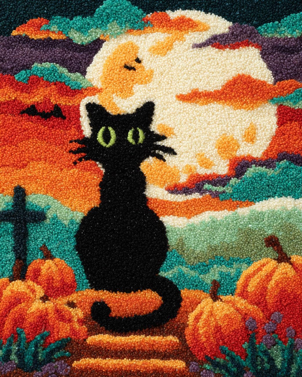 AMBATTERY Carpet Latch Hook Kit Cat and Pumpkin 80x160cm