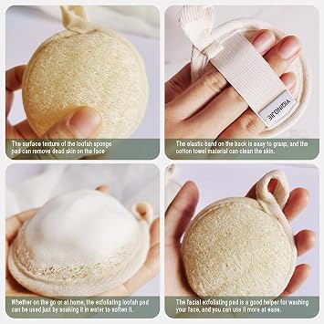 Yüz peeling lif kabağı pedi, el ile temizleme ve makyaj temizleme fırçası 4 adet, doğal lif süngeri, gözenekleri masaj yapmak ve siyah noktaları temizlemek için cilde zarar vermeden