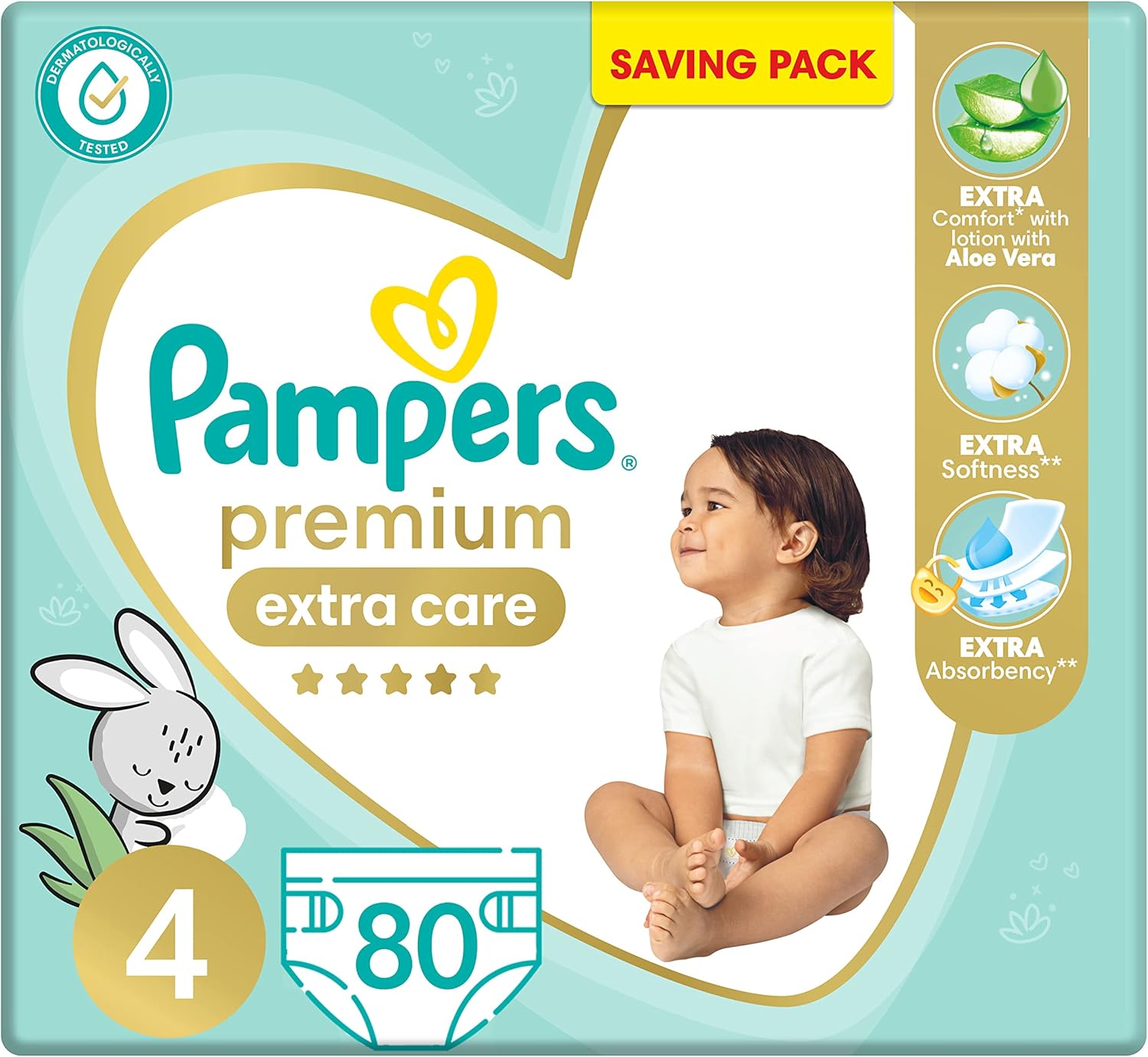 Pampers Premium EXTRA CARE Diapers, Size 4, with Lotion with Aloe Vera