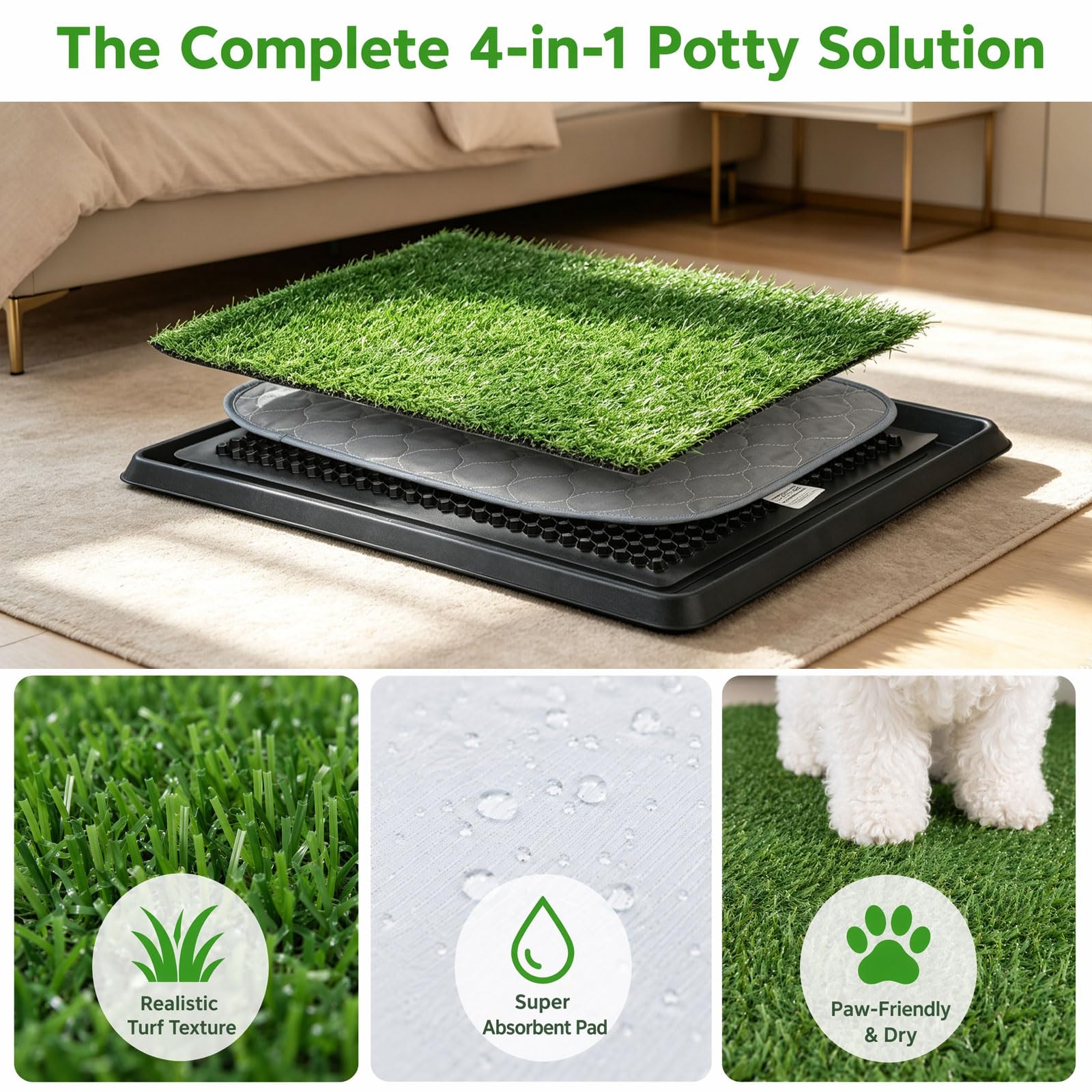 Bac de toilette pour chien avec gazon artificiel – Tapis hygiénique lavable réutilisable pour chiots et petits chiens, bac à litière d'intérieur portable pour chiens, chiots, entraînement à la maison