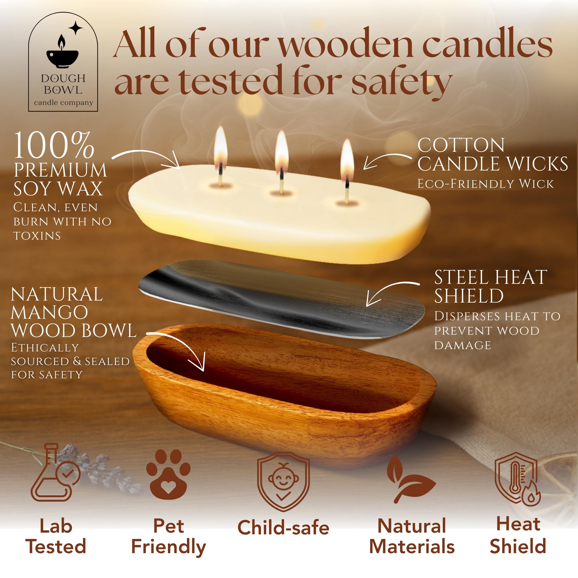 Dough Bowl Candle Co. Vela perfumada de vainilla – 10 x 6 velas grandes de cera de soja natural de 3 mechas para el hogar, ideas de regalo de cumpleaños para mujeres, aroma de vainilla que elimina el