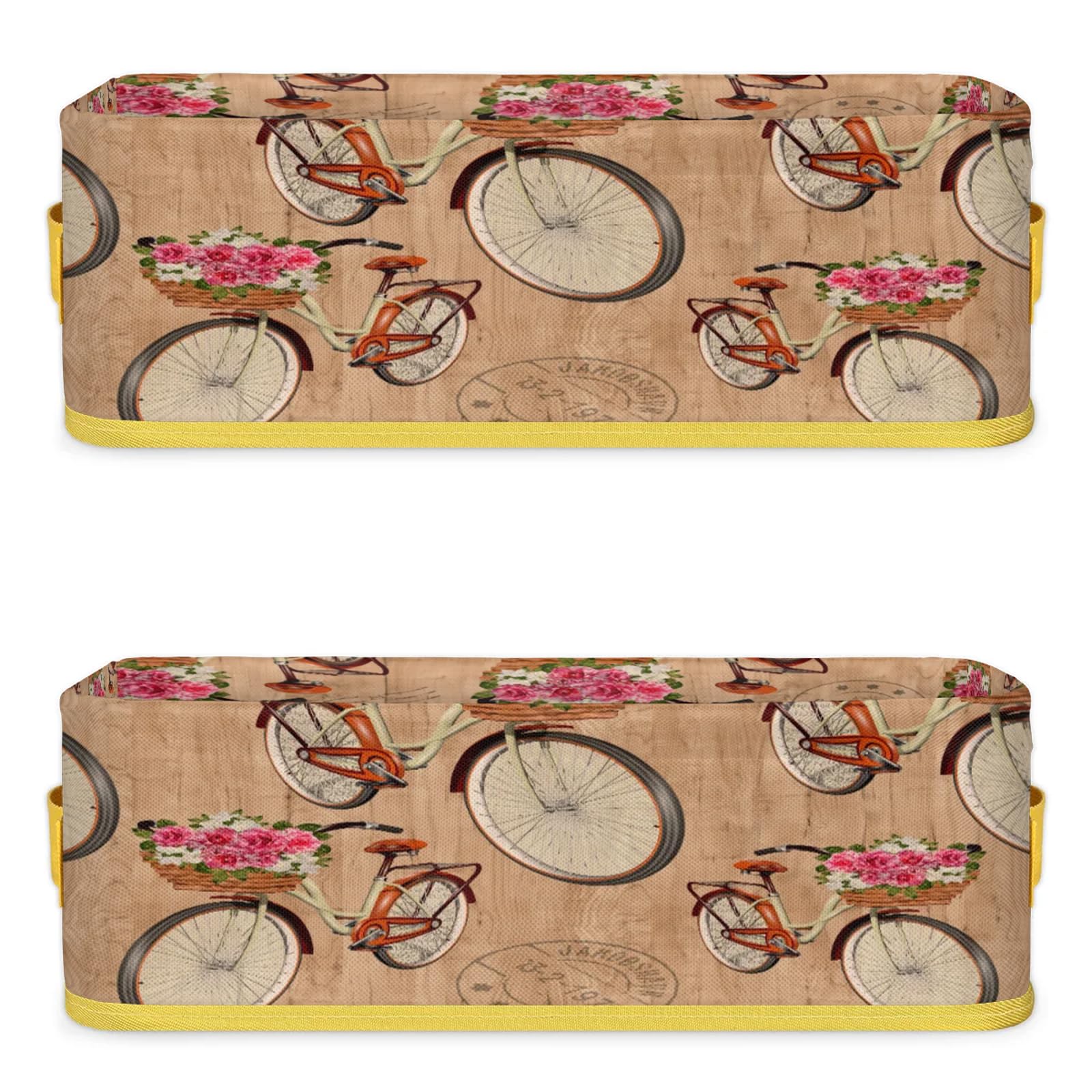 Flower Bike Bathroom Storage Basket Waterproof Foldable Storage Bins with Handles Decorative Toilet Paper Storage Basket for Organizing for House Bathroom Toiletries Set of 2