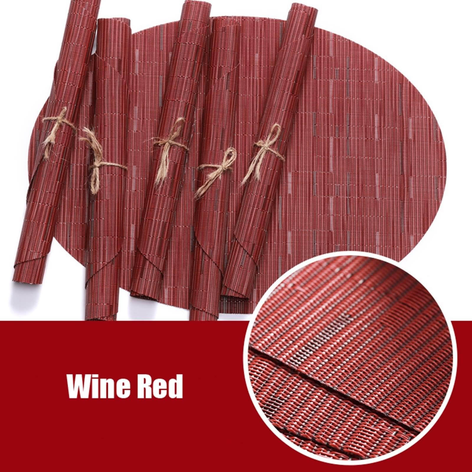 Juego de 6 salvamanteles modernos, manteles individuales para mesa de restaurante, vinilo y poliéster, 32,5 x 45 cm, tejido a rayas verticales, vino tinto