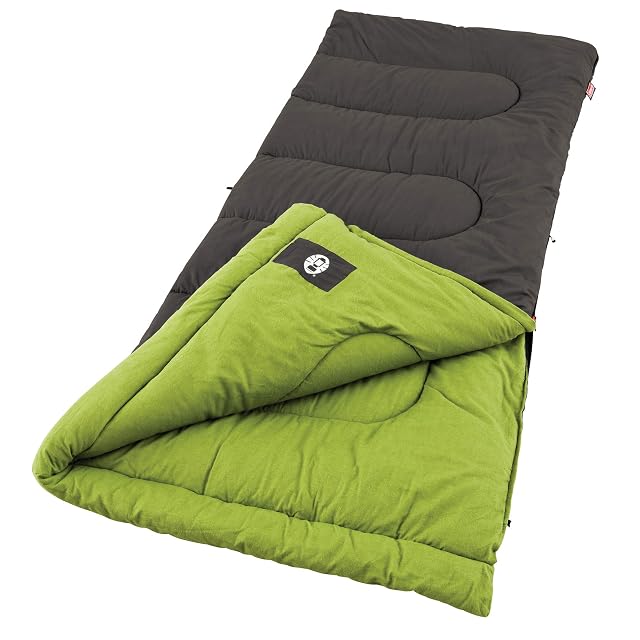 Coleman Duck Harbor Cool-Weather Sleeping Bag Cotton Flannel Adult Sleeping Bag for 30 F 50 F Nights Includes