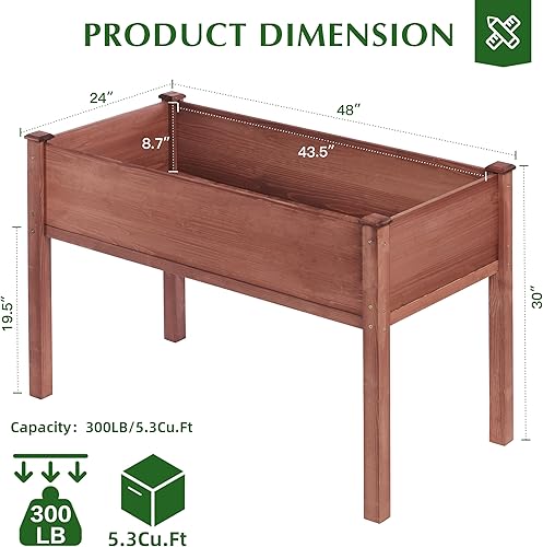 Miniatura 21 de Cama de jardín elevada con patas, 31 x 16 x 31 pulgadas, jardinera elevada de madera para exteriores, patas gruesas, con forro Marrón