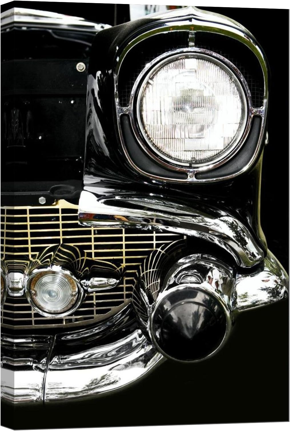 LightFairy Glow in The Dark Canvas Painting - Stretched and Framed Giclee Wall Art Print - Headlight and Grill of Vintage Car - Master Bedroom Living Room Decor - 6 Hours Glow - 32 x 46 inch
