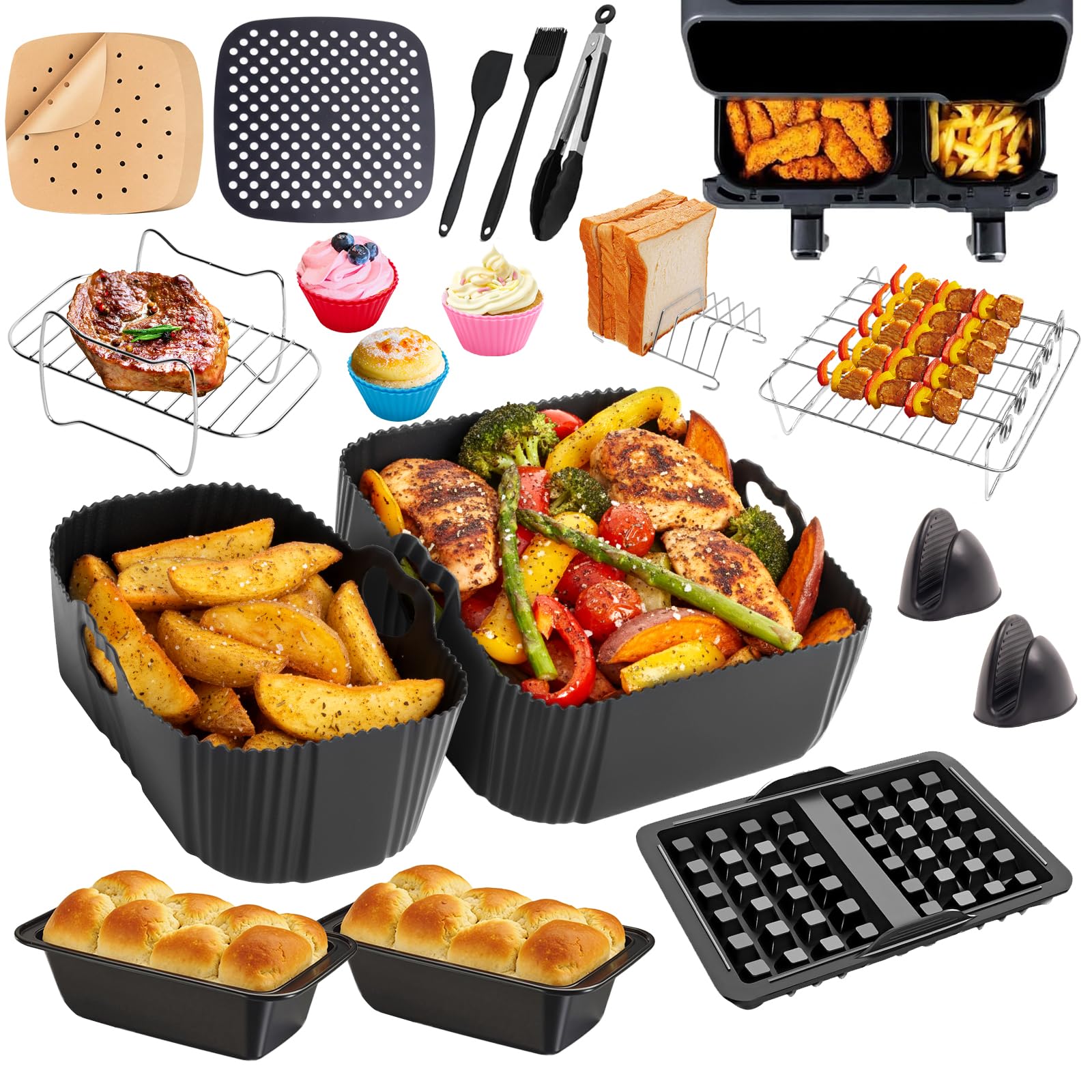 26 Pcs Air Fryer Accessoires, Moule pour Philips Air Fryer Dual Basket 3000-5000 serie 9L (6L/3L)
