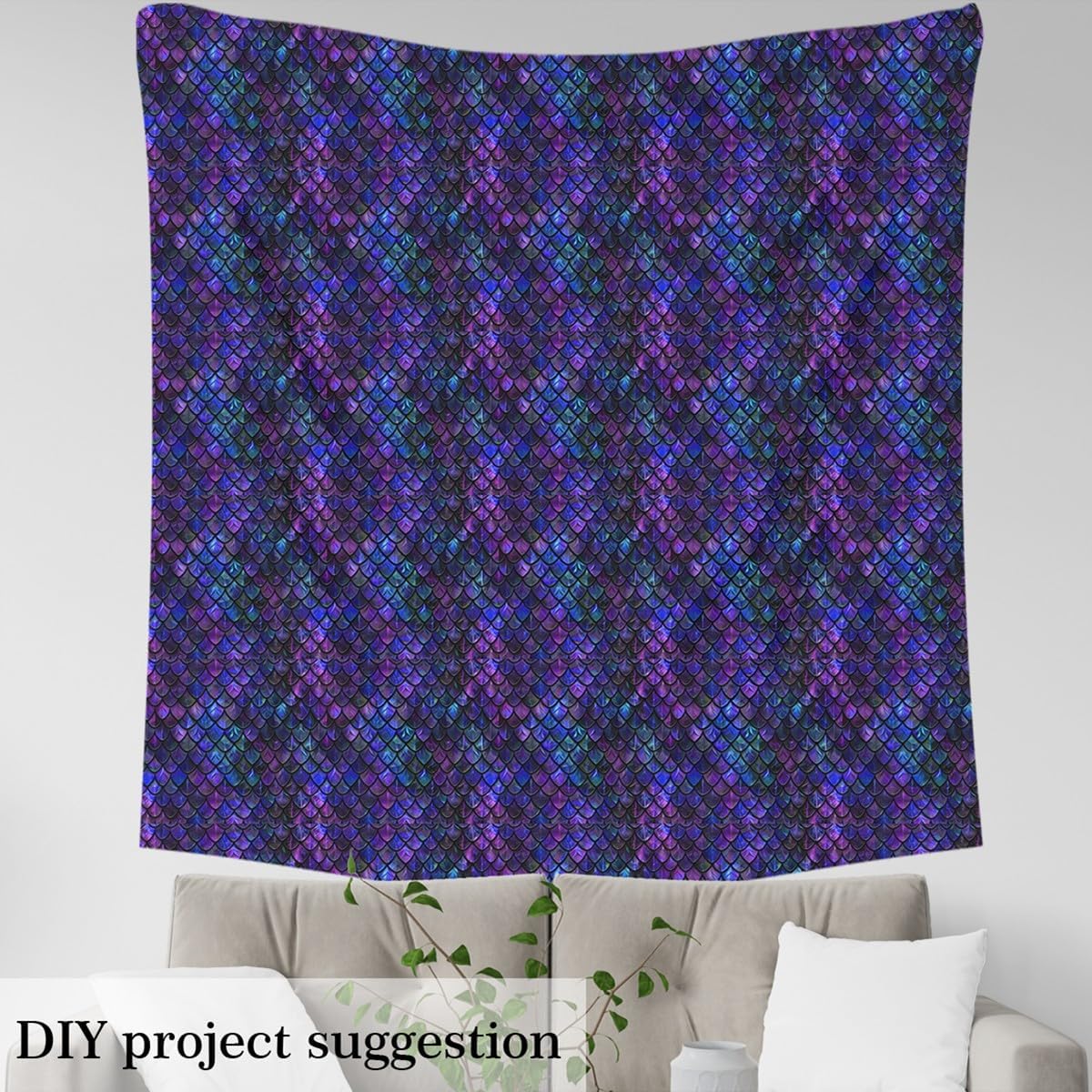 Erosebridal Dragon Fabric by The Yard,Purple Blue Dragon Scales Upholstery Fabric,Mysterious Western Scales Decorative Fabric,Ancient Sealife Ombre Indoor Outdoor Fabric,3 Yards
