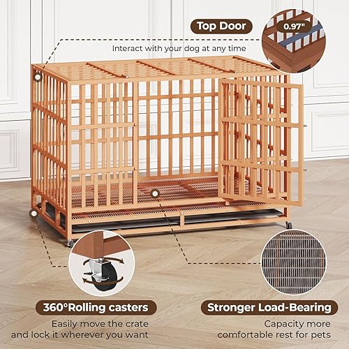 Miniatura 4 de Jaula para perros de alta resistencia de 48 pulgadas, jaula de acero indestructible para perros grandes, jaula de alta ansiedad de doble puerta con