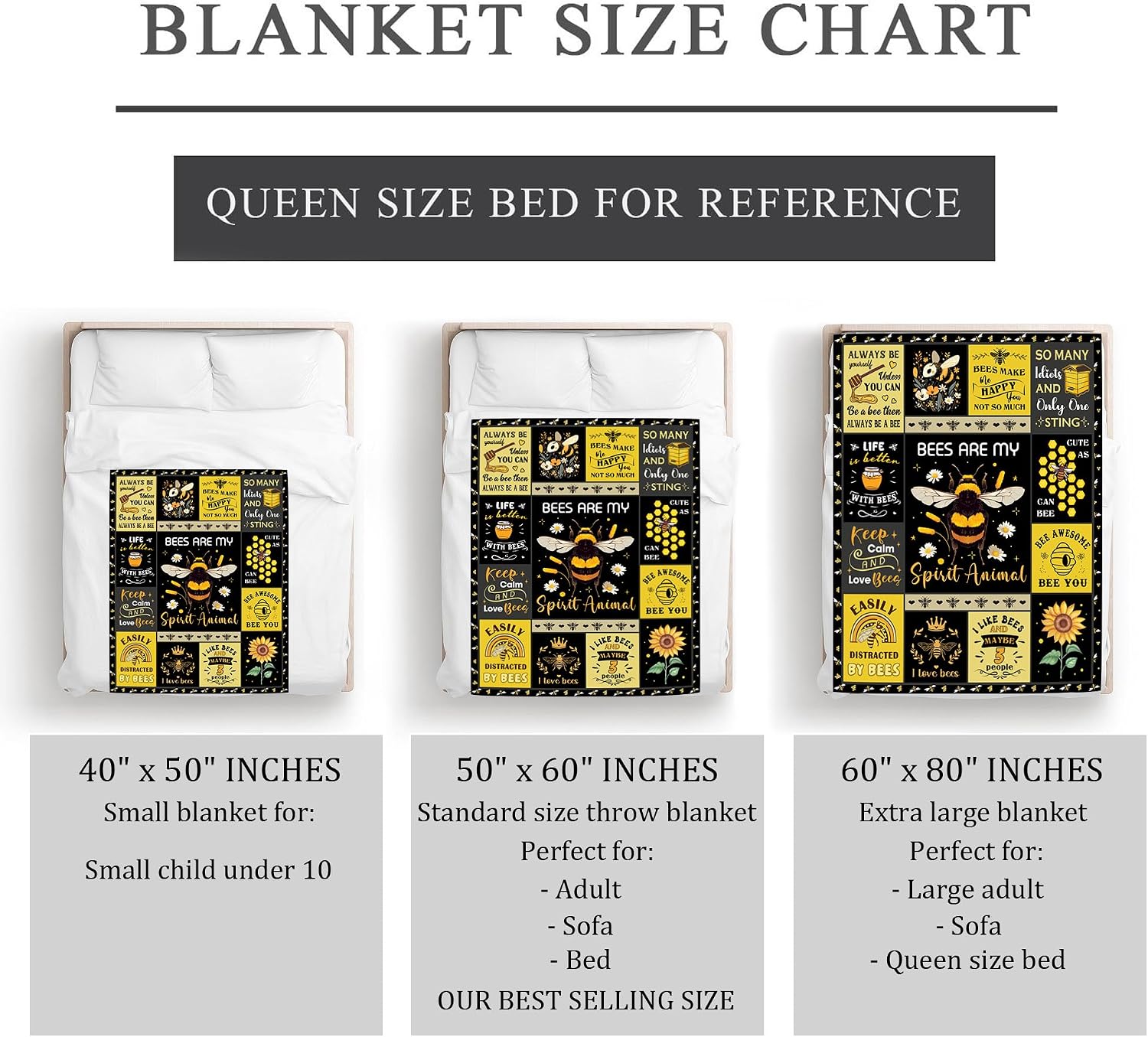 Punofell Unique Bee Gifts for Women/Men/Kids, Cute Bee Themed Blanket 50" x 60", Honeybee Decor, Queen Bee Accessories/Stuff Soft Throw for Bed/Sofa
