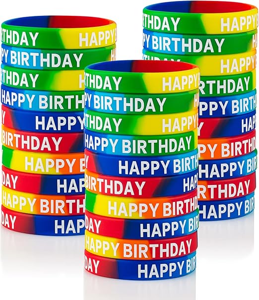 Happy Birthday Rubber Bracelets Colored Silicone Stretch Wristbands for Birthday Party Supplies Favors 30 Pack rubber bracelets for kids&teens Party Favor Sets