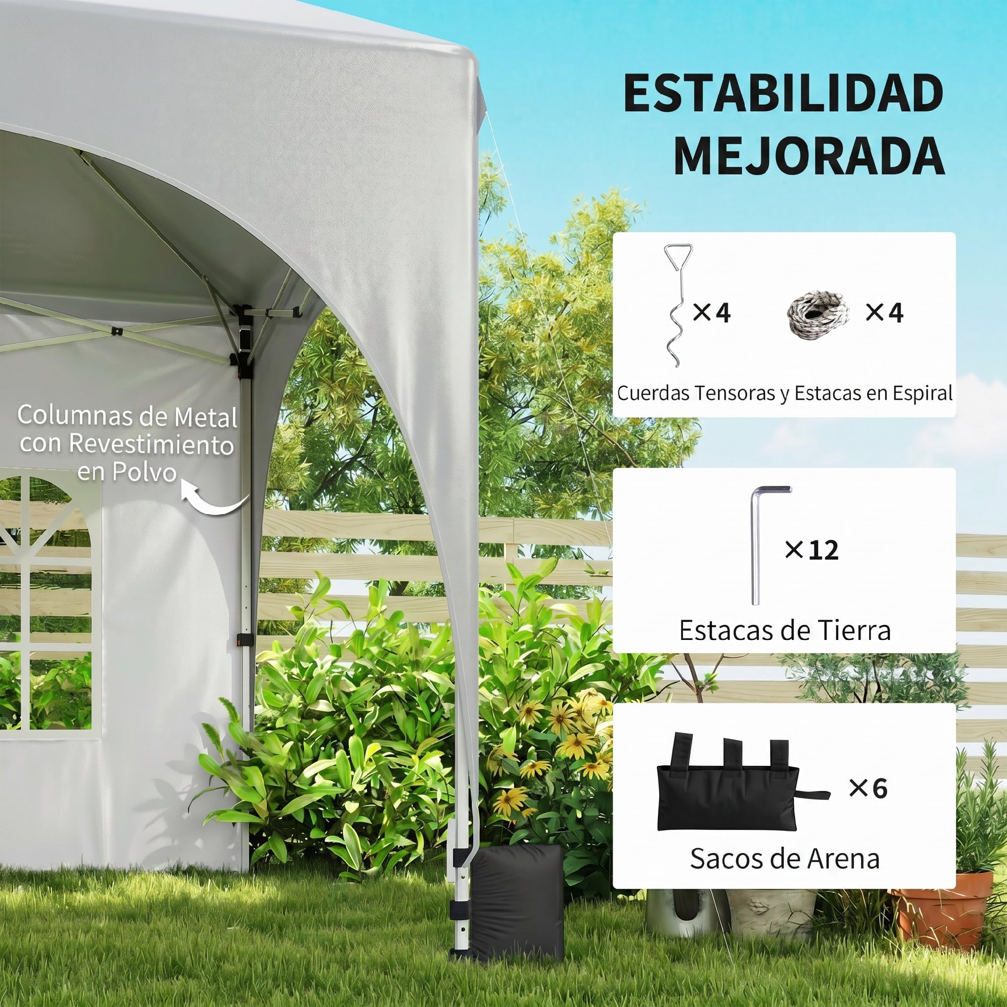Outsunny Carpa Plegable 6x3 m, Pop-up, con 6 Laterales Extraíbles, Cenador de Jardín con Altura Ajustable, Ventanas, Bolsa de Transporte, UPF30+, Gazebo para Camping, Fiestas, Exterior, Gris Claro