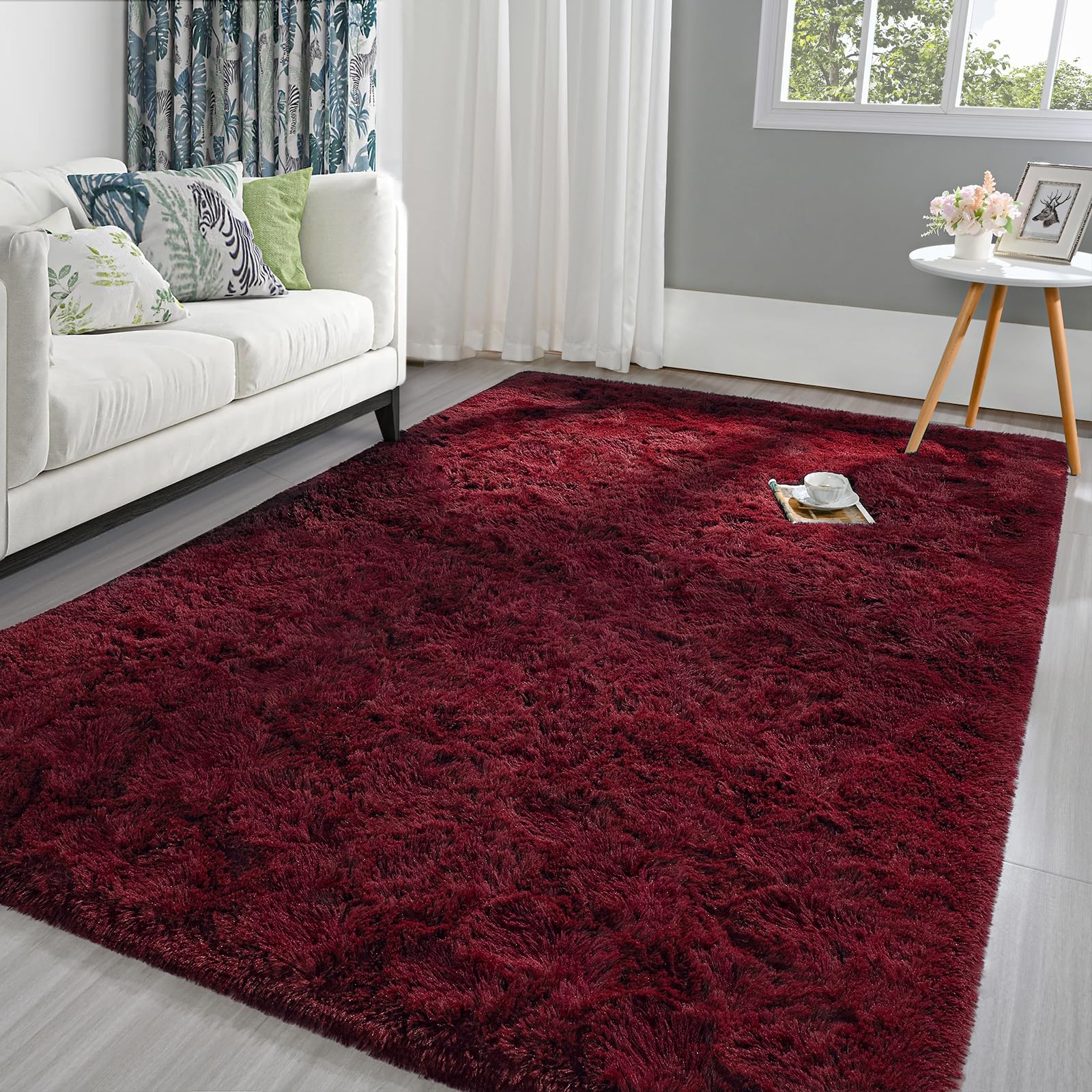 Pettop Fluffy Burgundy Rug for Bedroom Living Room, 4x6 Feet Super Soft Shaggy Plush Fuzzy Rugs for Girls Kids Boys, Non-Slip and Washable Rug for Nursery Classroom, Carpet for Rooms Decor