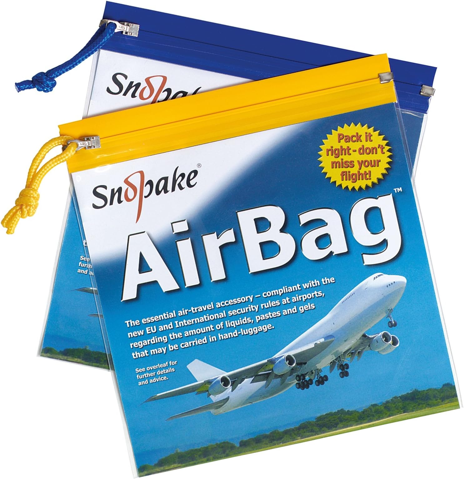 Snopake Flight AirBag Zippa-Bag with Zip Pull and Hanging Loop [Pack of 5] 200 x 200 mm – Clear/Assorted Blue & Yellow Zip Strips [Ref: 15158]