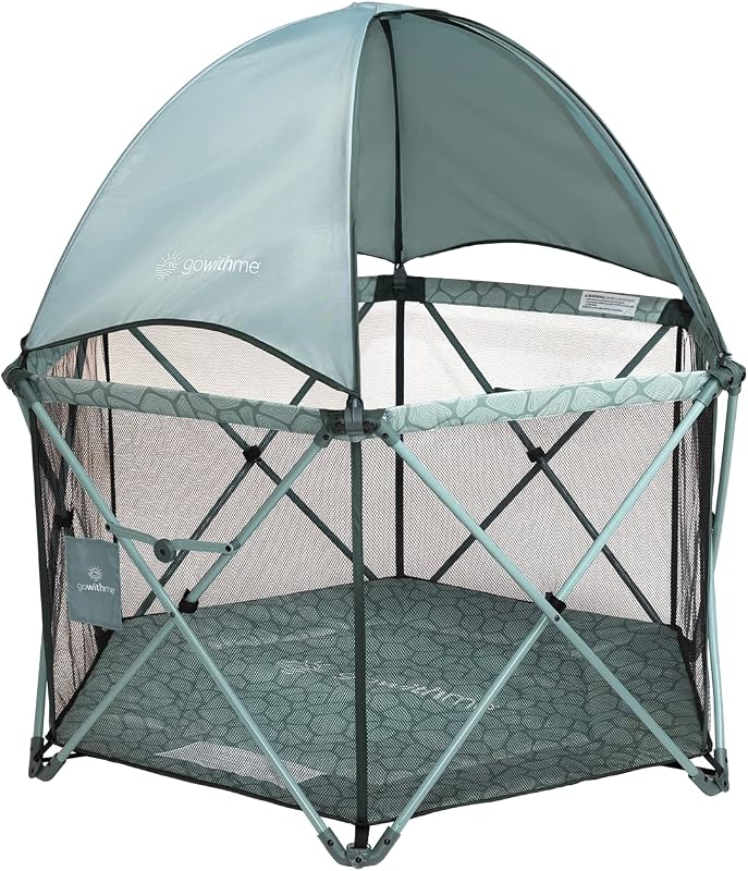 Baby Delight Go with Me Eclipse Deluxe Portable Playard, Green Garden | Indoor & Outdoor Playpen, Ultra Padded Nylon Floor, Removable Sun Canopy, Mesh Walls for Air Flow & Visibility, Travel Bag