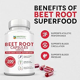 Beet Root Capsules - 1200mg Per Serving - 200 Beet Root Powder Capsules - Beetroot Powder Supports Blood Pressure, Athletic Performance, Digestive, Immune System (Pure, Non-GMO & Gluten Free