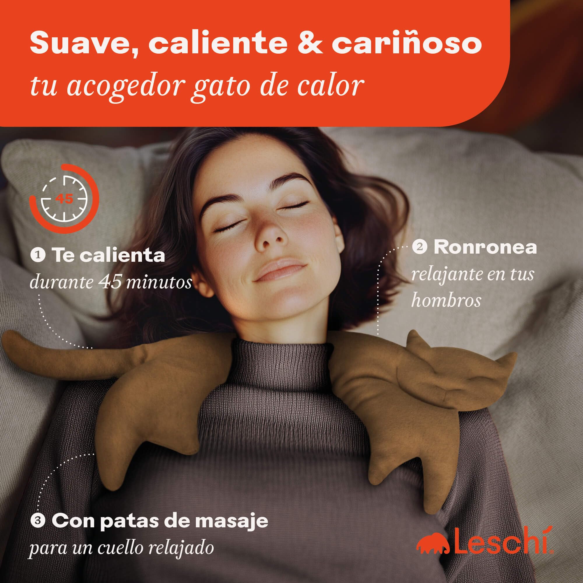 LESCHI Saco de Semillas para Microondas, Saco Térmico de Semillas de 100% Algodón y Trigo Orgánicos, Bolsa Semillas Microondas ideal para Cuello, Cervical y Espalda, 47x23 cm, Gata Clara marron