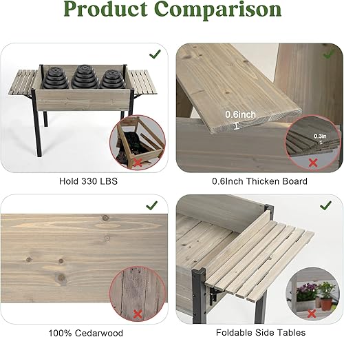 Miniatura 3 de Cama de jardín elevada, cajas de madera con patas de metal con estante de almacenamiento plegable, maceta elevada para cultivar hierbas frescas,