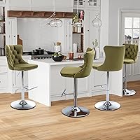 Vista 110 de Aoowow Juego de 2 taburetes de bar giratorios, taburetes de bar ajustables con respaldo de terciopelo copetudo, sillas de bar modernas tapizadas