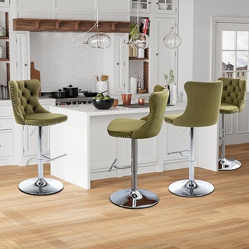 Miniatura 39 de Aoowow Juego de 2 taburetes de bar giratorios ajustables con respaldo de terciopelo copetudo, sillas de bar modernas tapizadas con cabeza de clavo