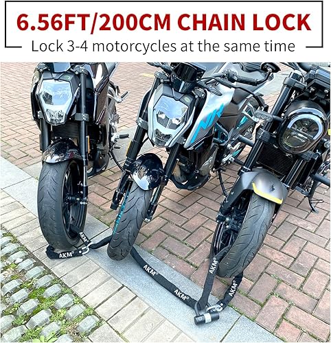 Miniatura 6 de AKM Candado de cadena antirrobo para motocicleta, 6.56 pies, súper largo, duradero, 0.472 in de grosor, cadena de bicicleta con 4 llaves de