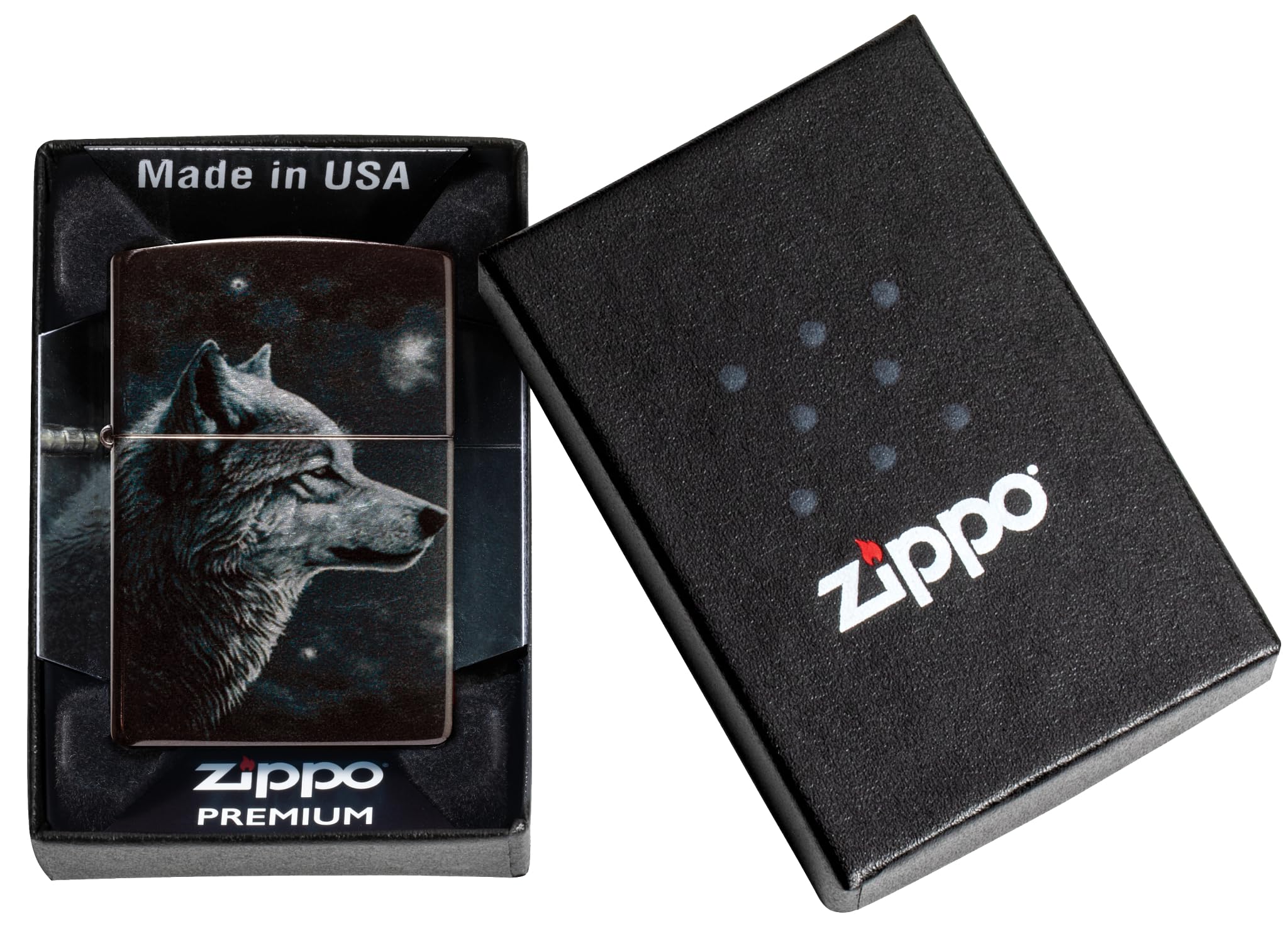 Zippo Sturmfeuerzeug Wolves 540° Tumbled Chrome Fusion Nachfüllbar Windfest Made in USA