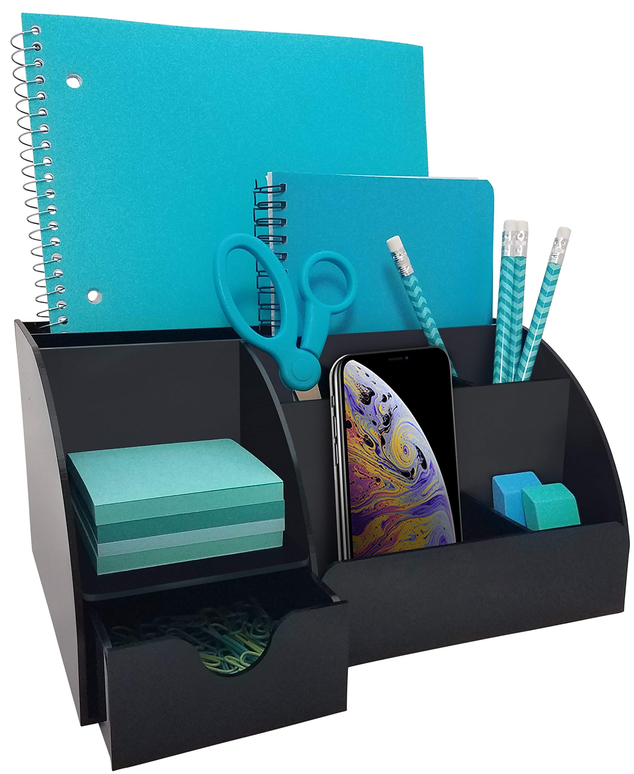 Buy Acrylic Office Desk Organizer with Drawer, Black 9 Compartments