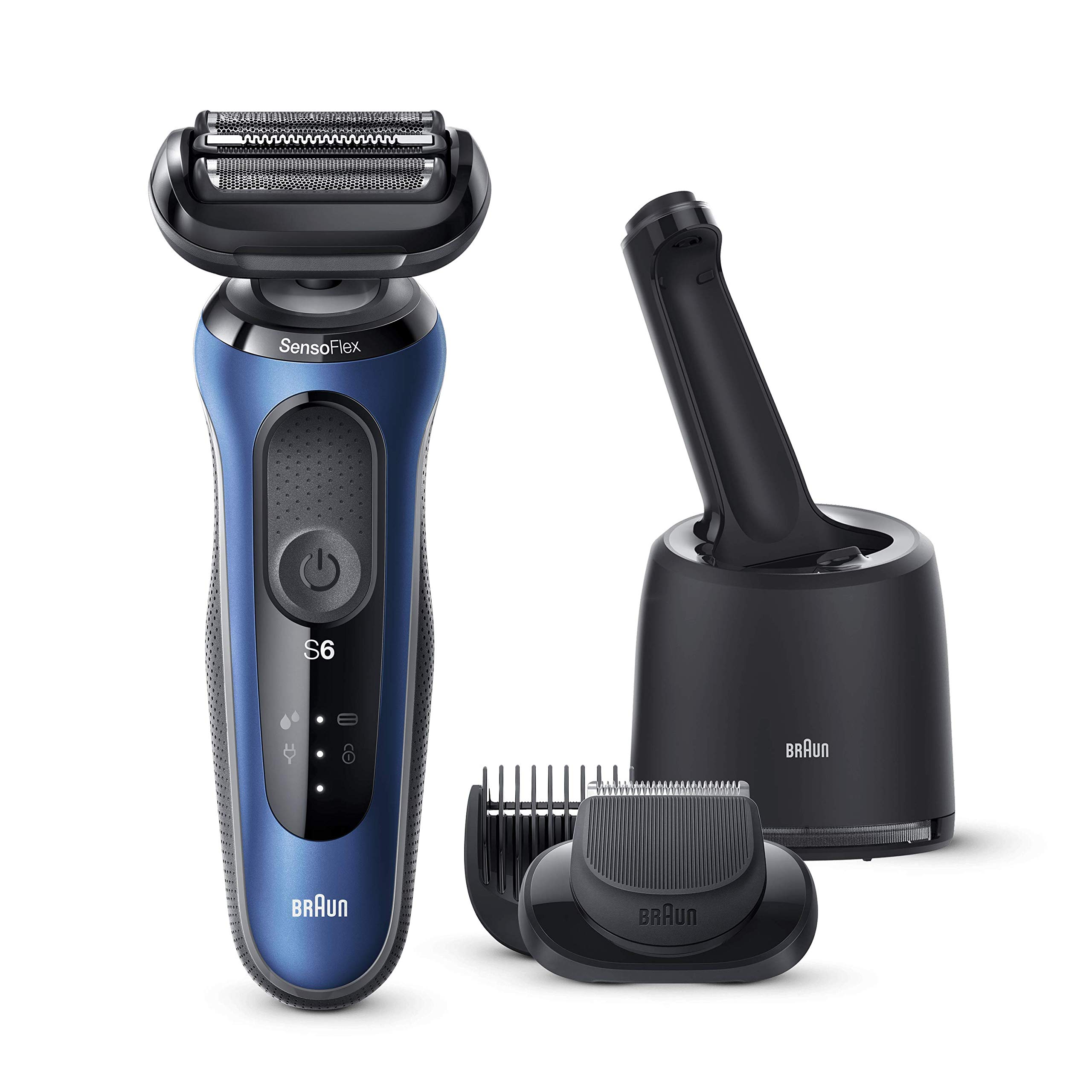 Braun Series 6, Rasoio Elettrico Barba, Rifinitore di precisione, Custodia da Viaggio, Rasatura Ottimale Ogni Giorno, Lame Flessibili, Uso a Secco o Sotto Acqua, Idea Regalo, 60-B7500cc Blue
