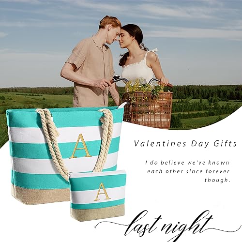 Miniatura 2 de YOOLIFE Bolsa de playa impermeable con inicial, bolsa de maquillaje, bolsillo con cremallera, regalos de cumpleaños personalizados para mujeres y