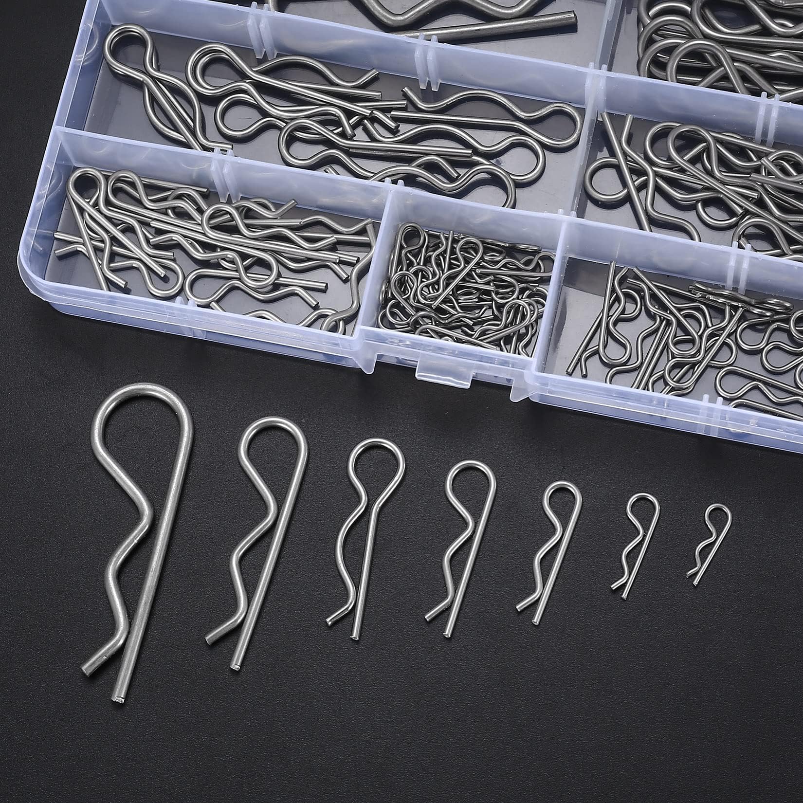 100 Pezzi Copiglie Clips, Coppiglie Mollette a R, Morsetti a R, Coppiglie di Sicurezza R Clips, Capelli Pin Hitch Assortimento Kit per Trattori Auto Camion