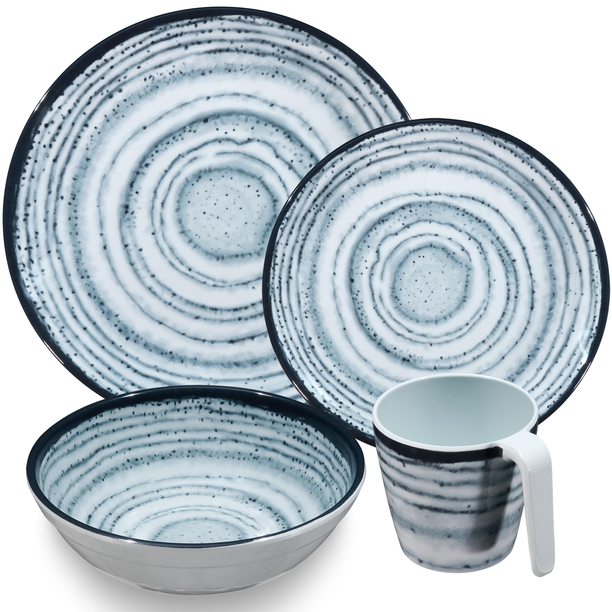 Melamin Geschirr Set Schiefer 6 Personen Blau Wohnwagen Camping Picknick