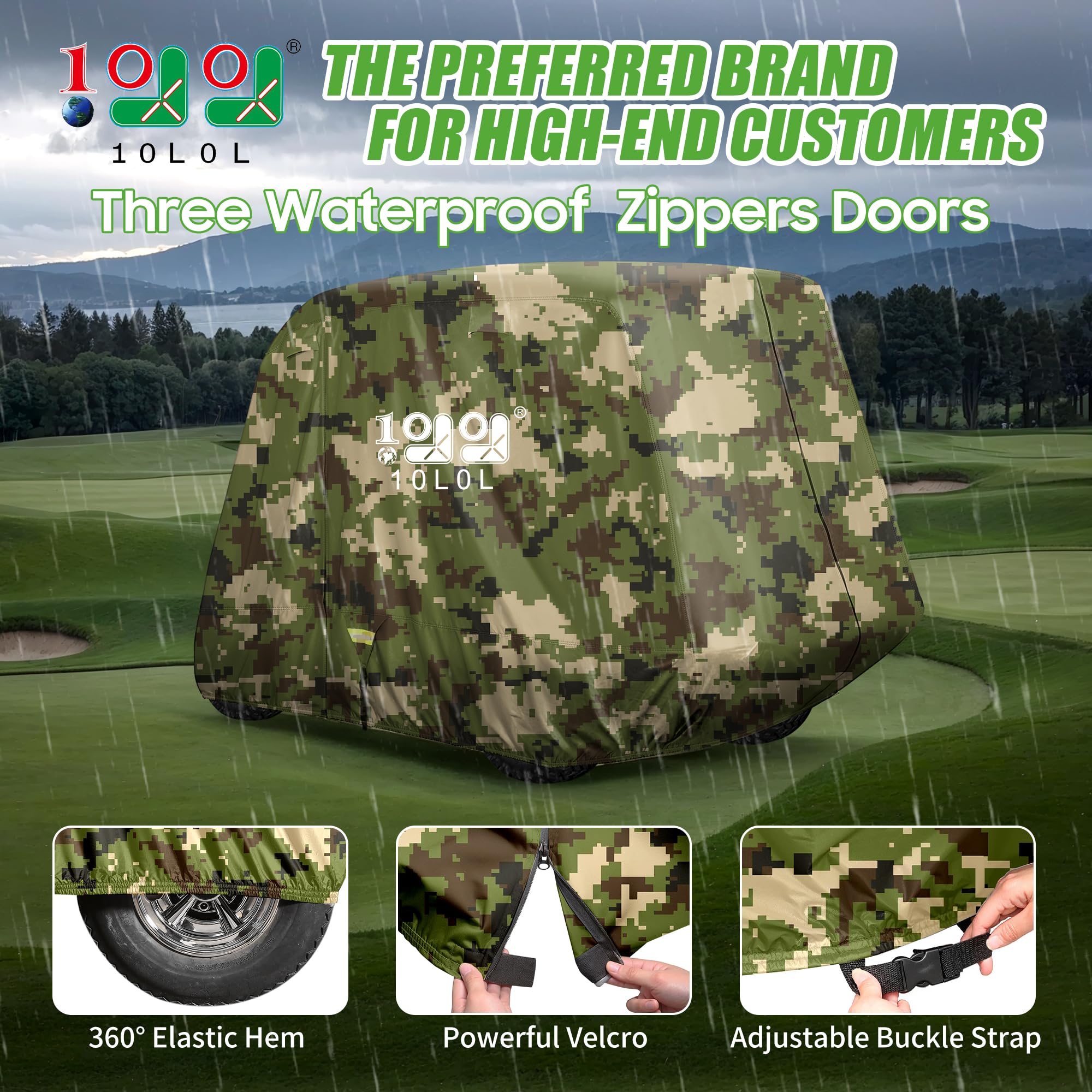 10L0L Cubierta impermeable para carrito de golf 500D para 4 pasajeros, con revestimiento de PVC extra, impermeable, a prueba de sol, se adapta a EZGO Club Car Yamaha