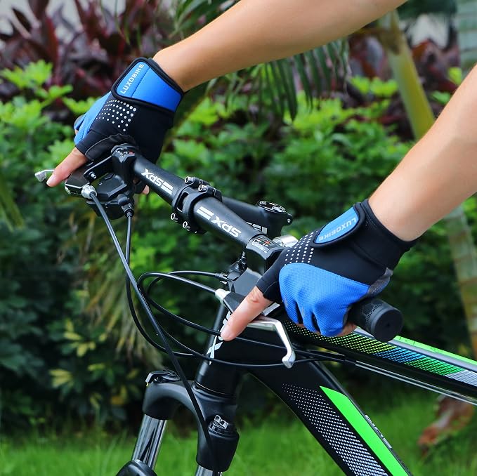 Guantes ciclismo MTB hombre con gel anti deslizante azul miniatura 6