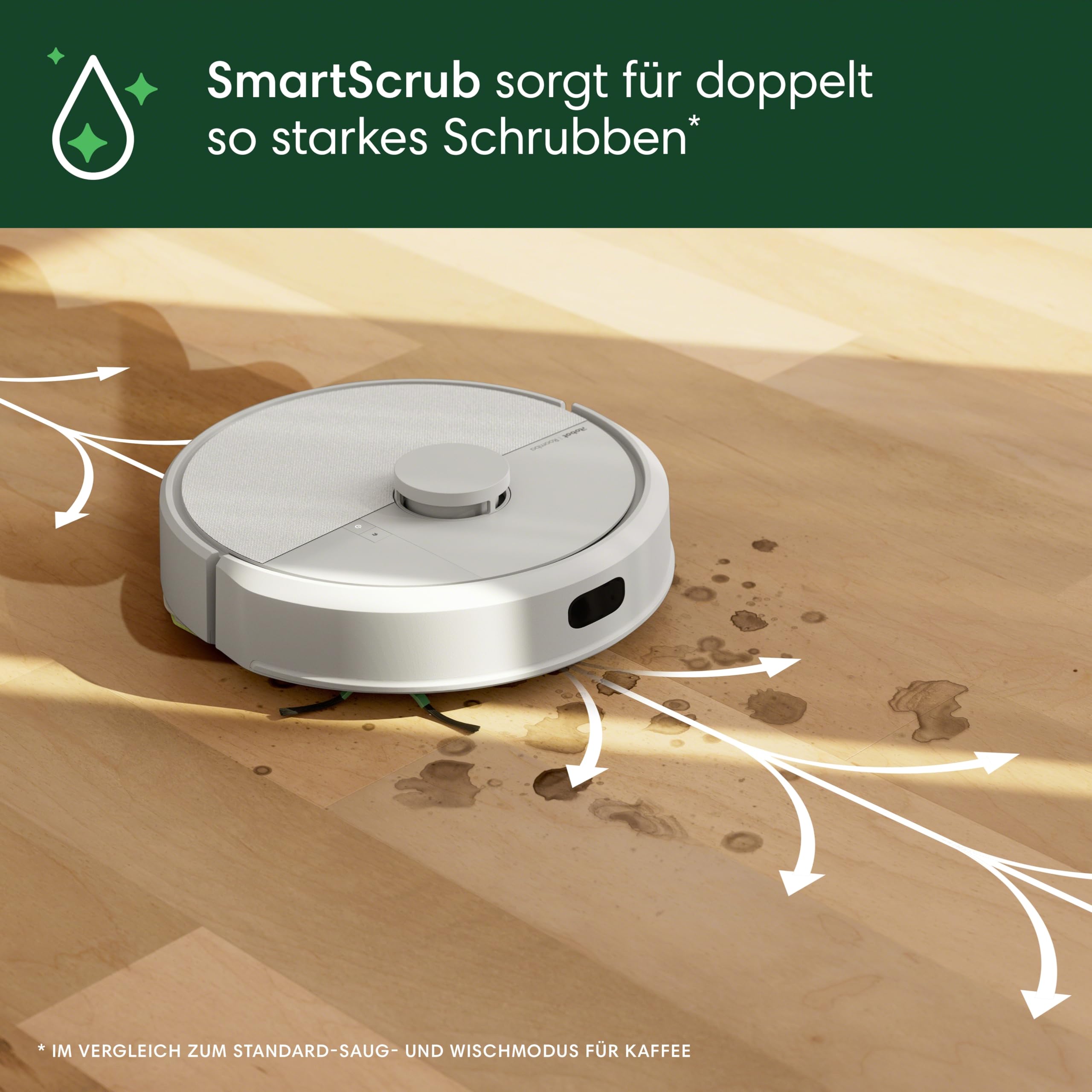 iRobot Roomba 105 Combo - Saugen + Wischen - Clearview LiDAR - 7000Pa - 120 mins- SmartScrub - Umfährt Hinderniss - Reinigungszonen - Aufladen und Fortfahren - App - Weiß