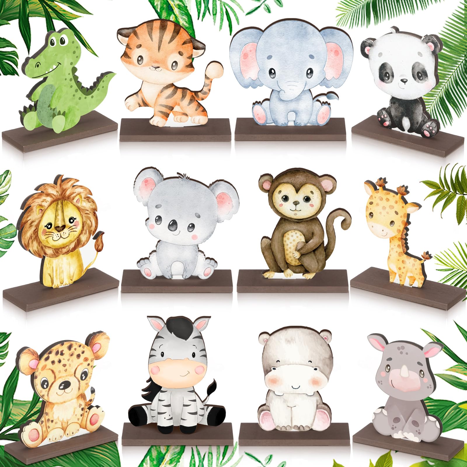 Safari お取り置き Amazon.com: Yaomiao 12 Pcs Safari Jungle Animal Wooden Table