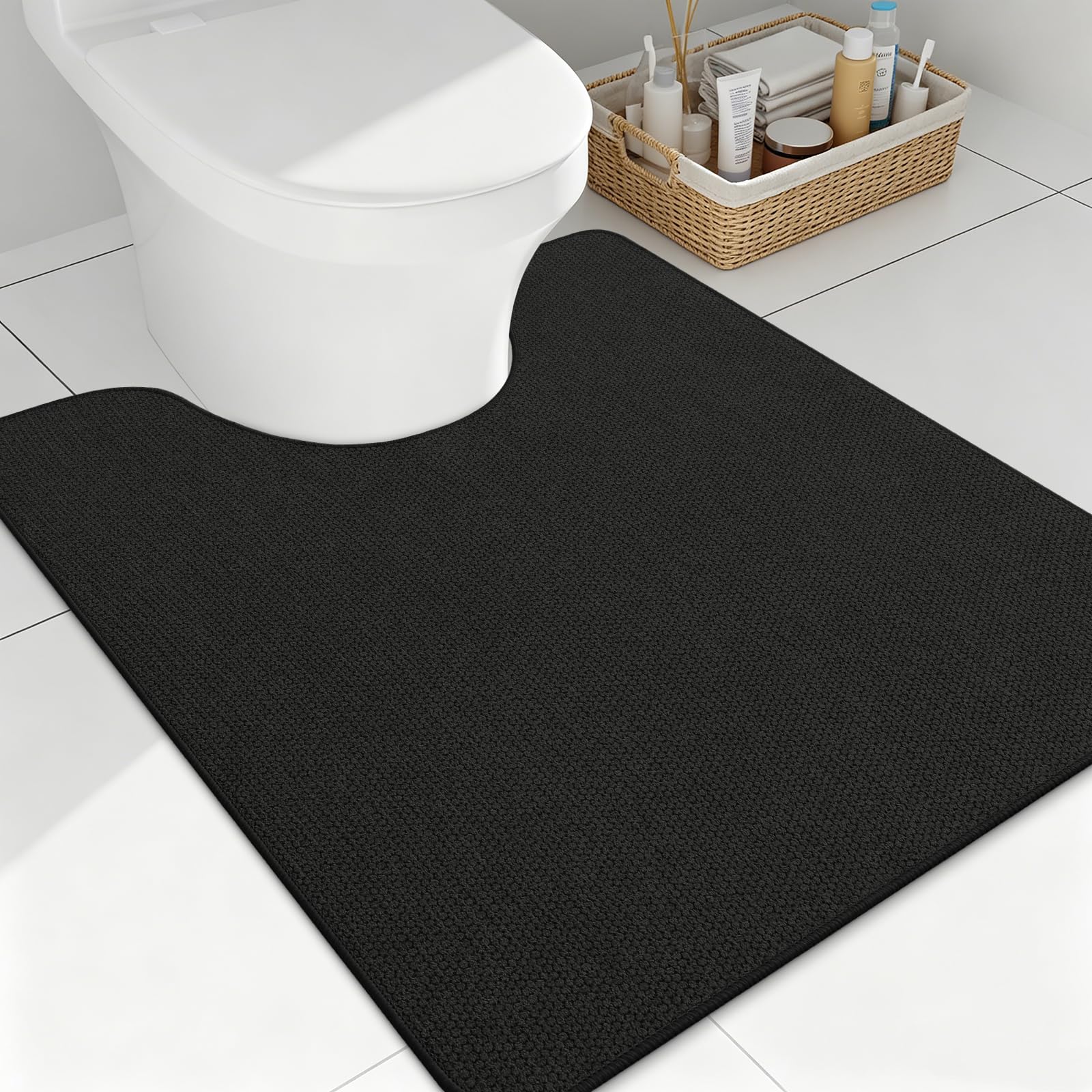 Smiry Toilet Rugs U Shaped 24x20, Non Slip Rubber Washable Bath Mat