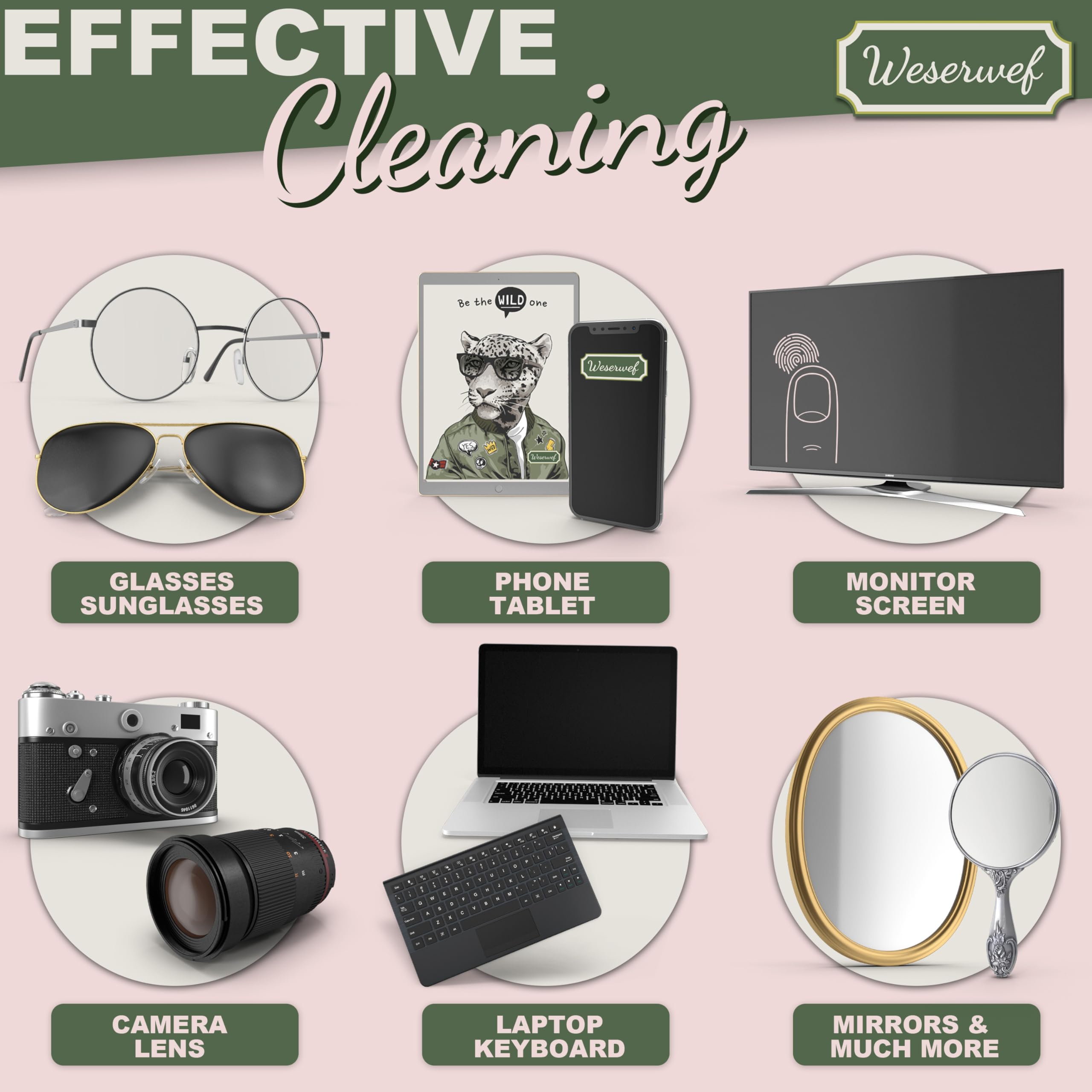 Weserwef® Paño de microfibra XXL de calidad óptica de 30 x 30 cm para la limpieza de gafas, smartphone, tableta, cámara. Paño de pantalla (salvaje uno)