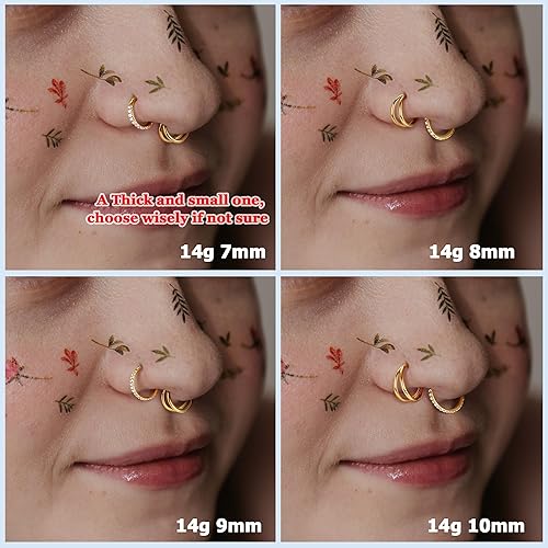 Miniatura 4 de BodyBonita 3 aros de nariz doble aro de nariz 14161820G con bisagra CZ piercing joyería septum clicker anillos cartílago pendiente Helix Rook