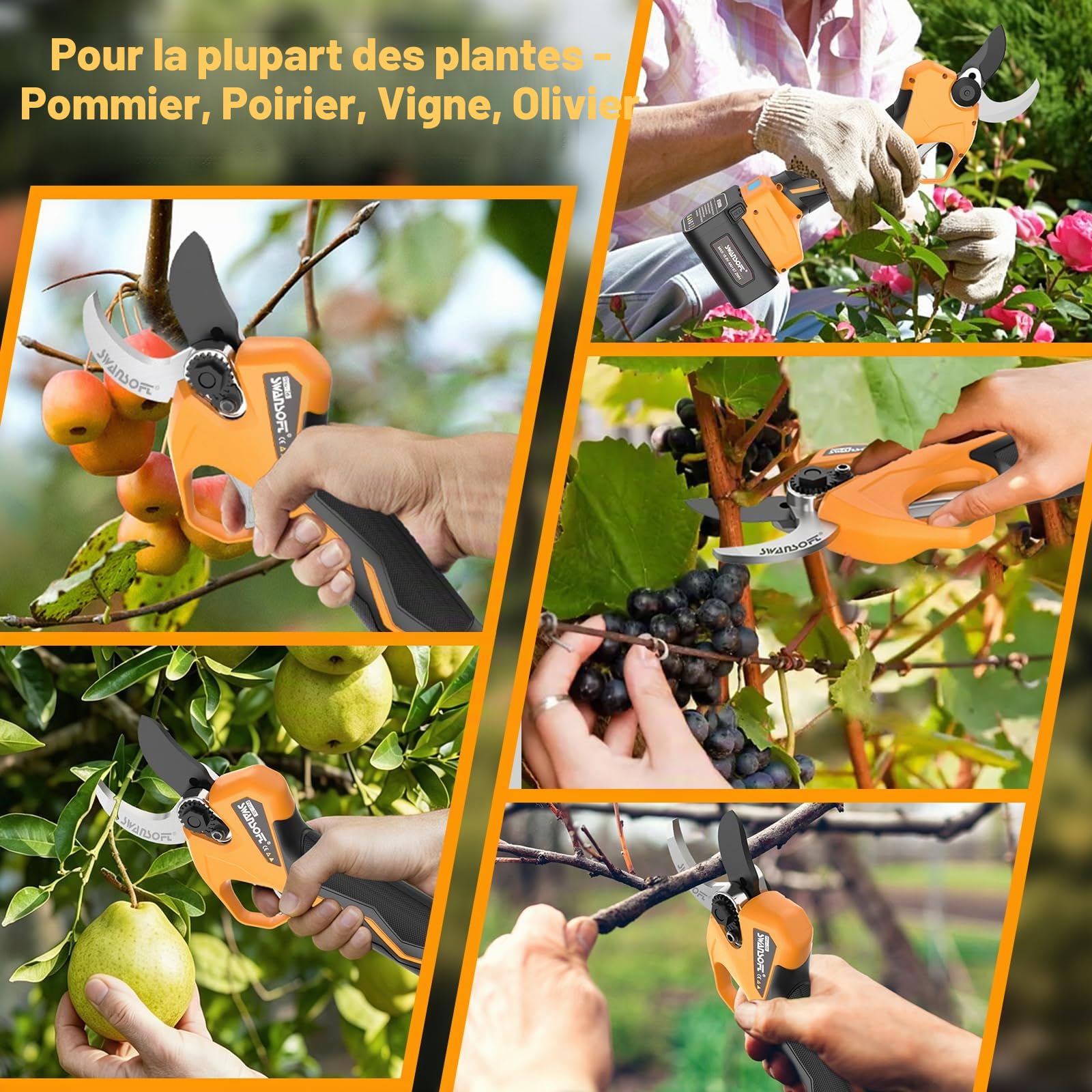 [Silencieux et Durable] SWANSOFT PRU36 Secateur Electrique Professionnel, 36mm 16,8V 900W 4Ah+2Ah Sécateur Électrique sans Fil Avec Batterie Secateur Electrique Sans Fil pour Jardinage