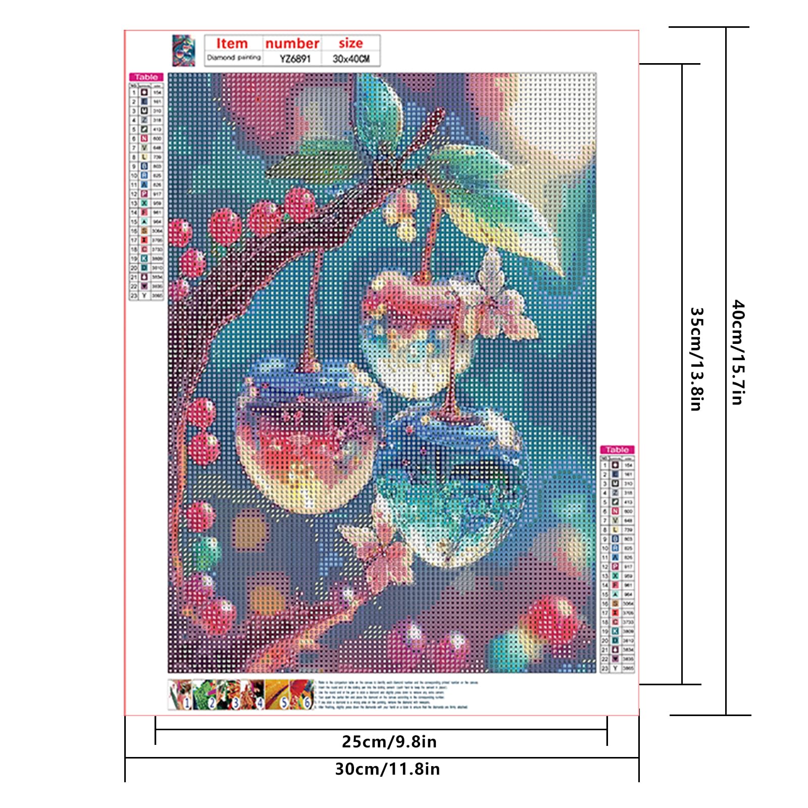 Diamond Painting Küche Kirsche 30x40 Cm - DIY Diamantbild Mit Runden Steinen, Komplett Set, Wanddekoration