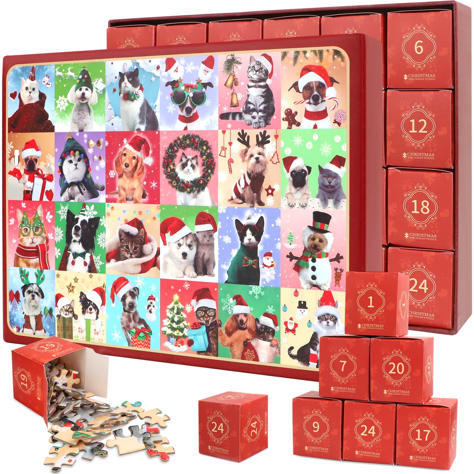 Calendrier De L'Avent Puzzle 2025 - 1008 Pièces, 24 Boîtes - Thème Grinch Et Chien - Activité Familiale Pour Noël