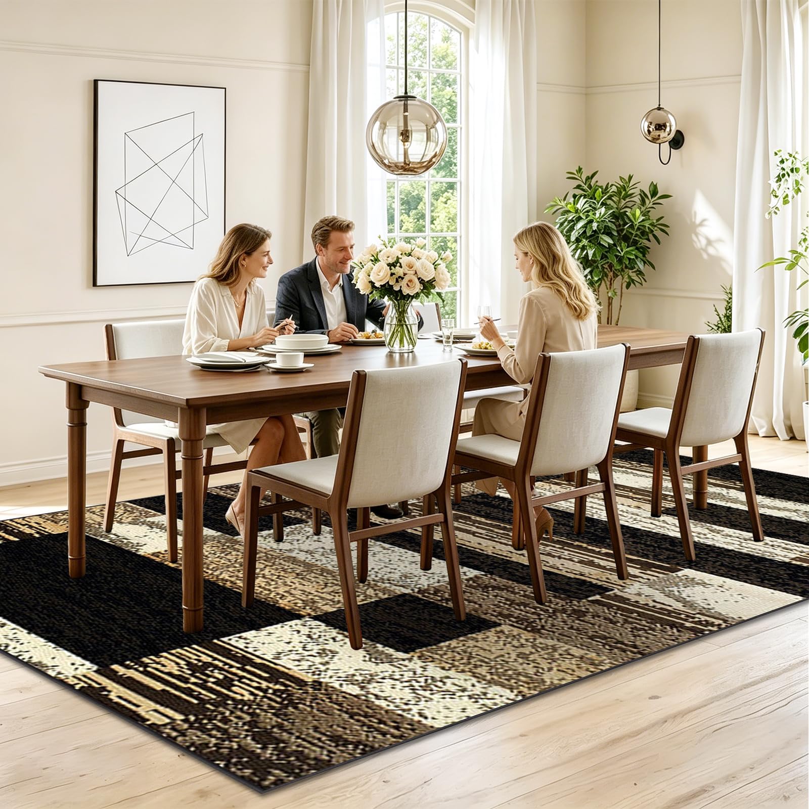 Teppiche Wohnzimmer Deko Weich Waschbarer Anti-Rutsch Modern Wohnzimmerteppich Teppiche Gegend Kurzflor Teppich für Schlafzimmer Kinderzimmer Bettvorleger Matte Schwarz 200 x 230cm