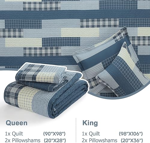 Vista 25 de Finlonte Juego de edredón tamaño King, colcha a rayas marrón, verde, beige, edredón reversible ligero para todas las estaciones, 3 piezas